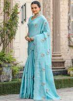 Tussar Cotton Sky Blue Party Wear Sequins Work Saree